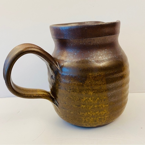 STUDIO pottery pitcher jug brown signed ribbed glazed small vase - Picture 8 of 12